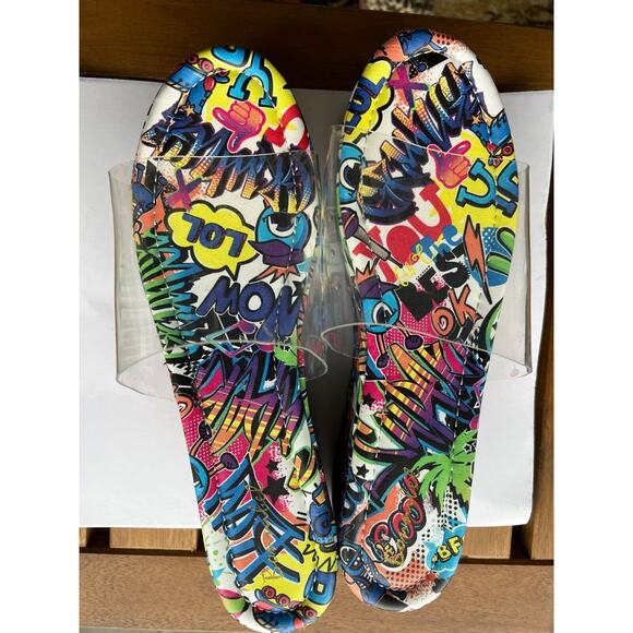 Colorful Street Art Graffiti Sandals Clear Straps ,Chunky Platform Heel Size 10 - Picture 10 of 10